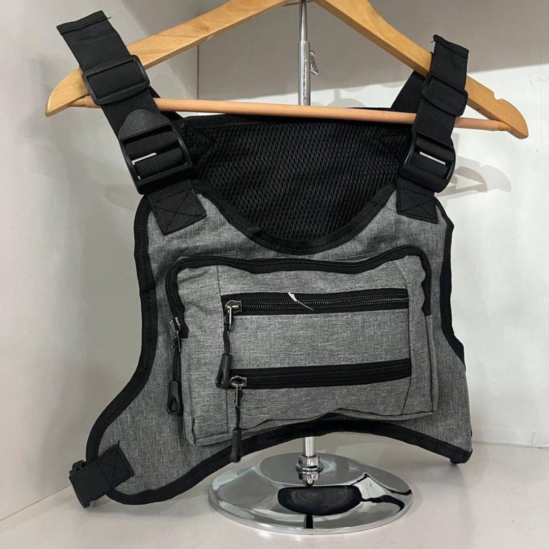 Riñonera Pecho Gris multibolsillos
