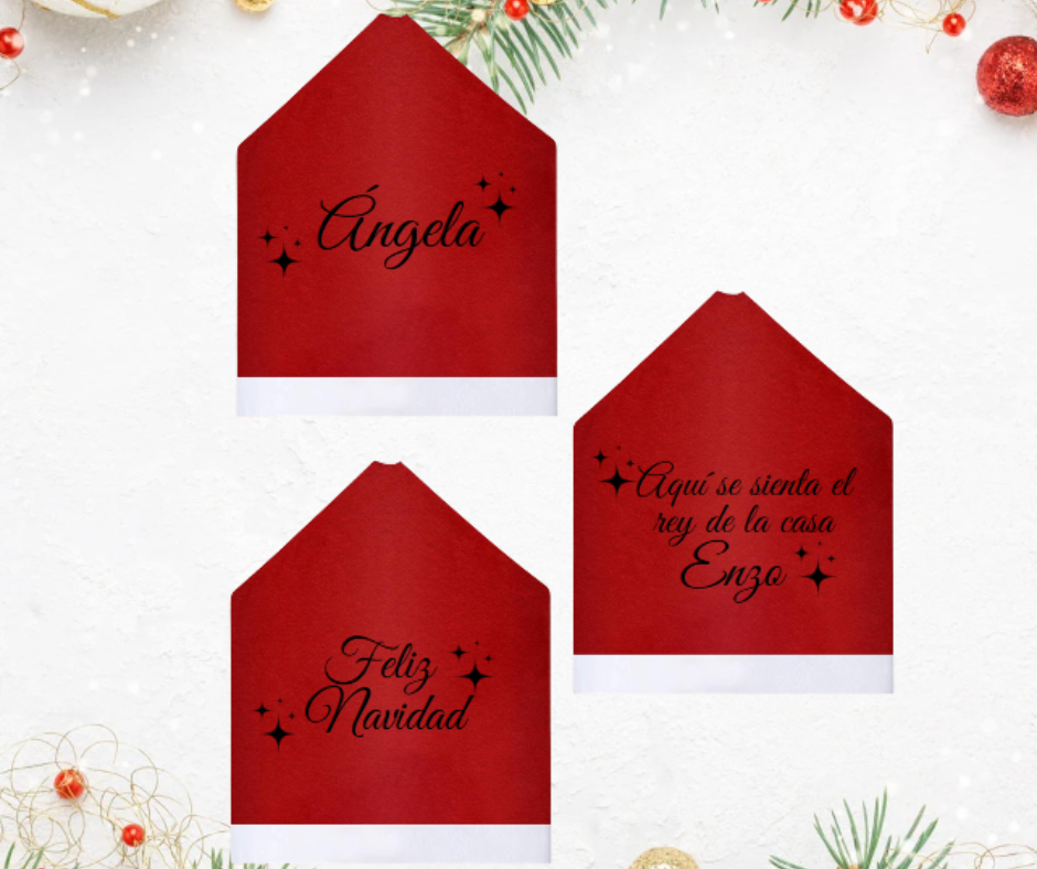 PACK 4 FUNDAS PARA SILLA  DE NAVIDAD PERSONALIZADA