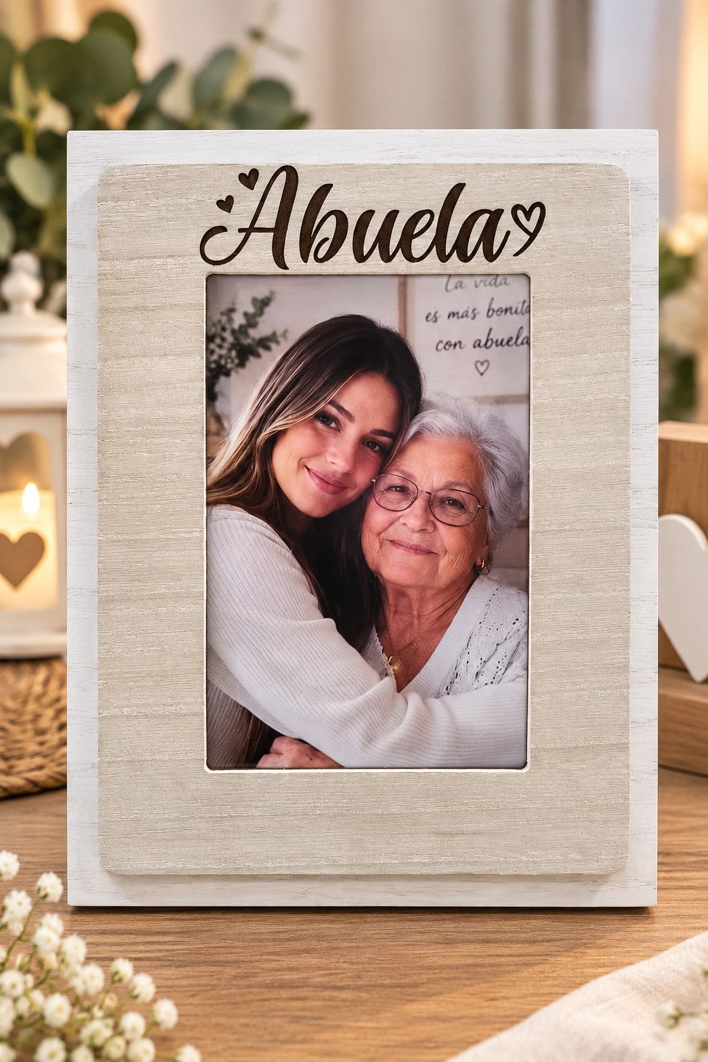 Marco de fotos con imagen+grabado personalizable beige ·057017·
