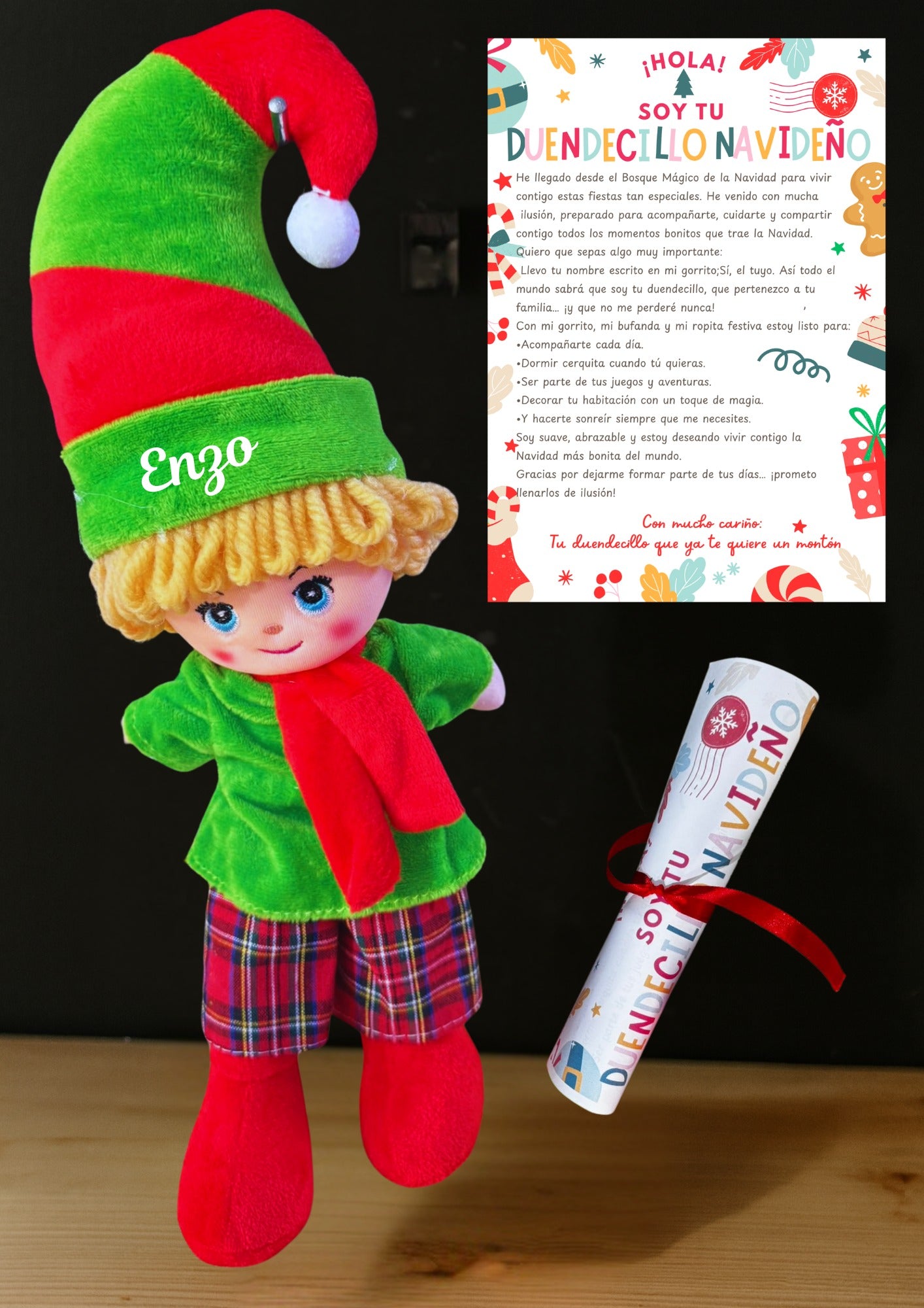 Duendecillo Navideño Personalizado con nombre(Incluye una carta de presentación)