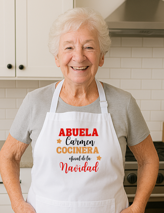 DELANTAL NAVIDEÑO PERSONALIZADO ROJO,BLANCO O NEGRO