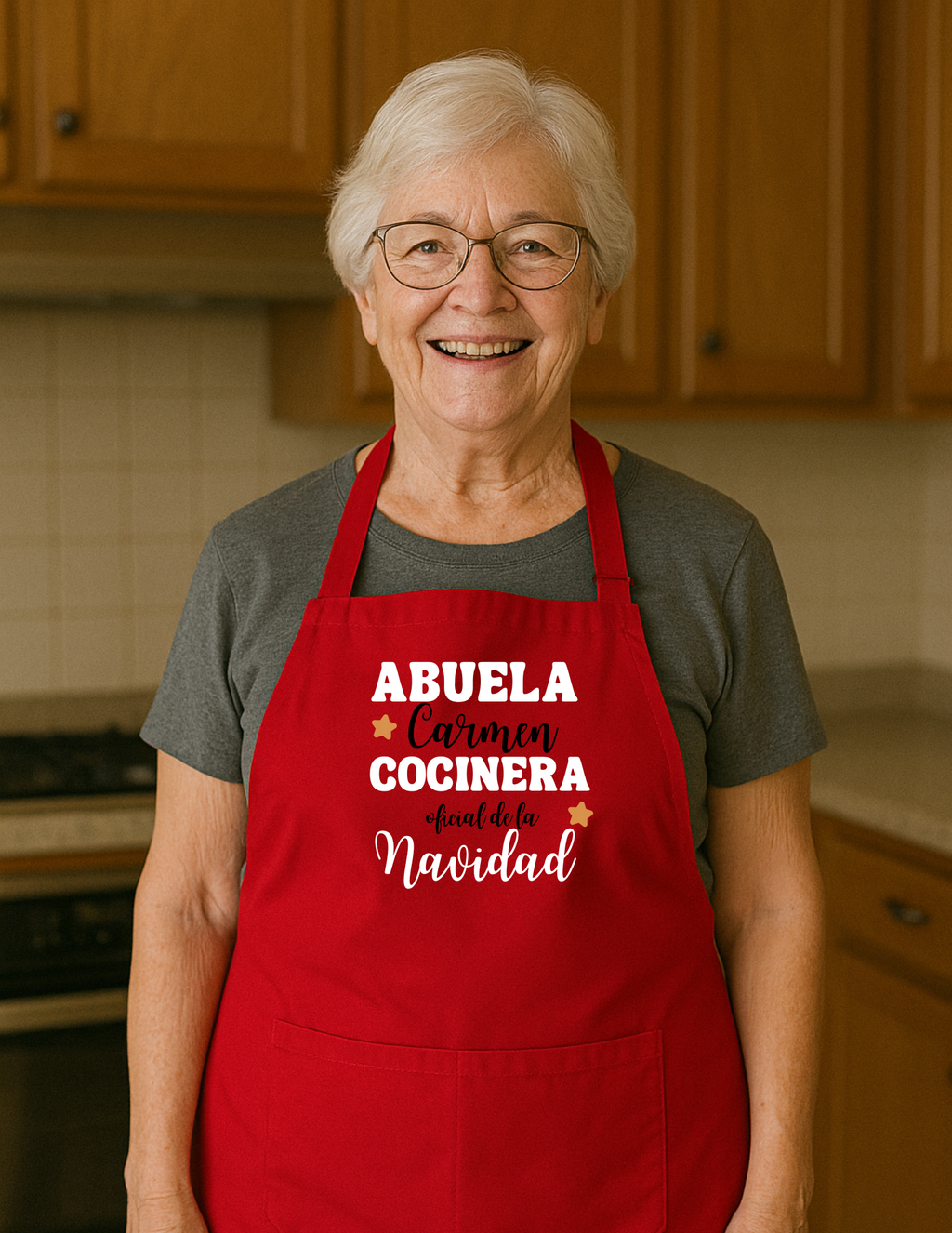DELANTAL NAVIDEÑO PERSONALIZADO ROJO,BLANCO O NEGRO