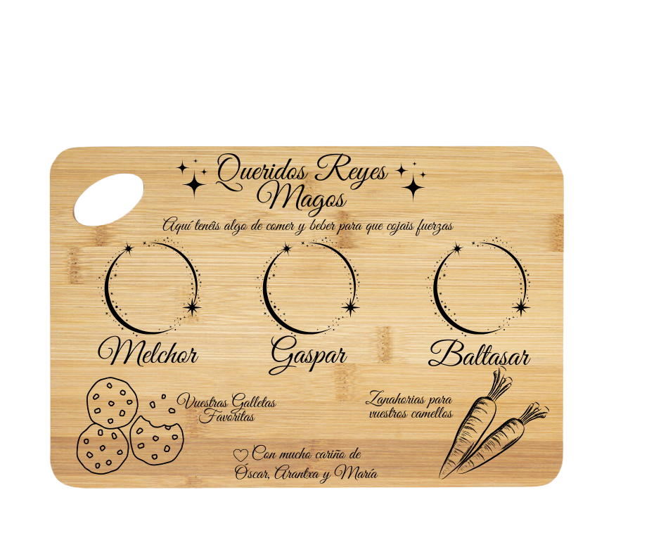 TABLA DE MADERA REYES MAGOS PERSONALIZADO GRABADO LÁSER 20 x 30 x 1 cm