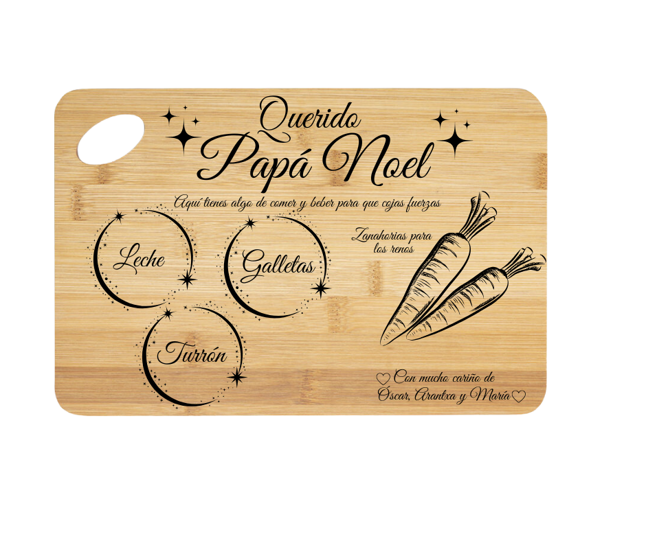 TABLA DE MADERA PAPA NOEL PERSONALIZADO GRABADO LÁSER 20 x 30 x 1 cm