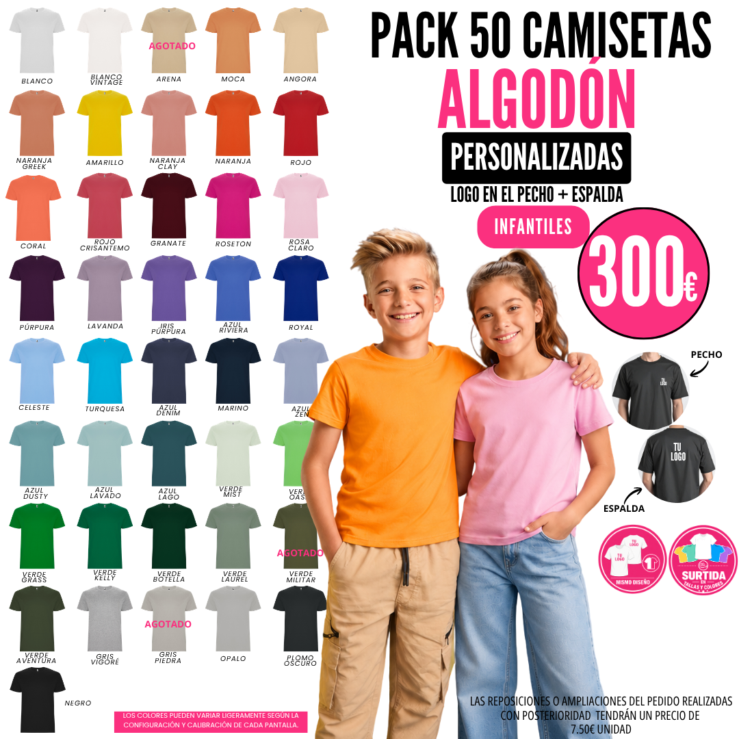 CAMISETAS ALGODÓN INFANTILES PACK 10 UNIDADES