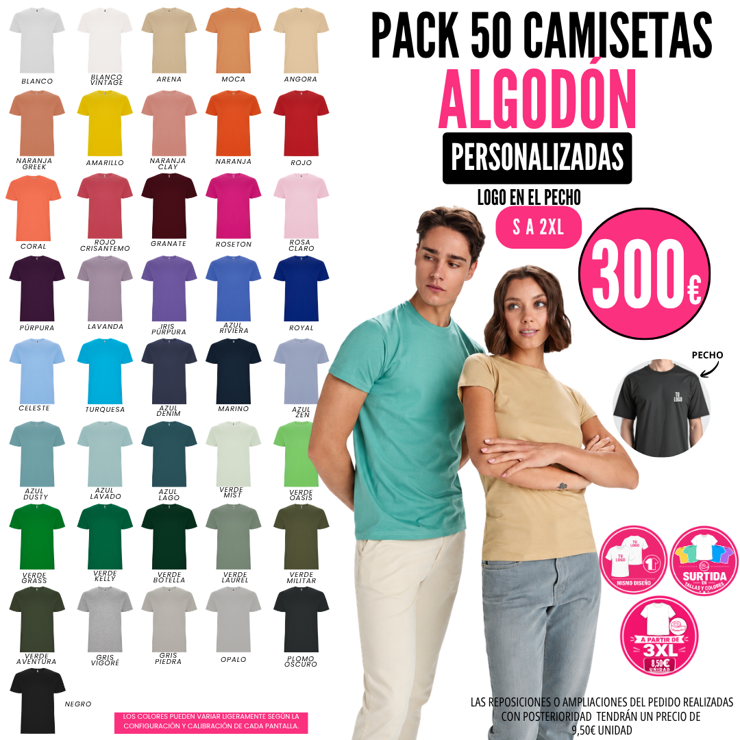 PACKS CAMISETAS ALGODÓN ADULTO