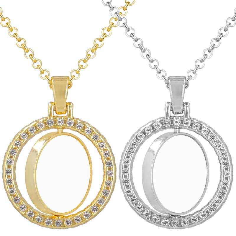 Colgante  dorado medalla giratoria  con brillantes personalizado