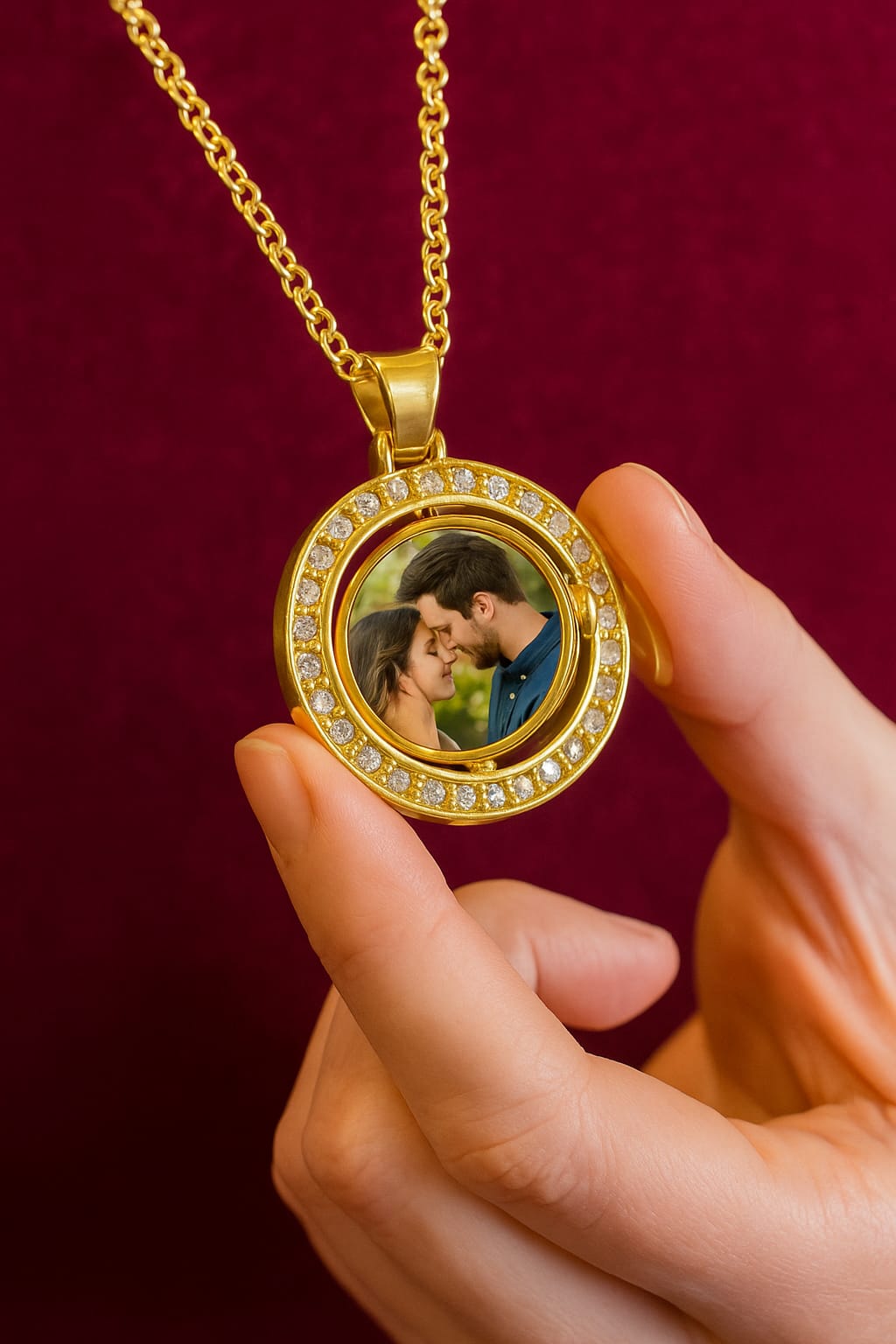 Colgante  dorado medalla giratoria  con brillantes personalizado